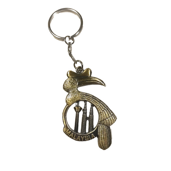 Malaysia Bird Metal Copper Tone Keychain Souvenir - Picture 1 of 3
